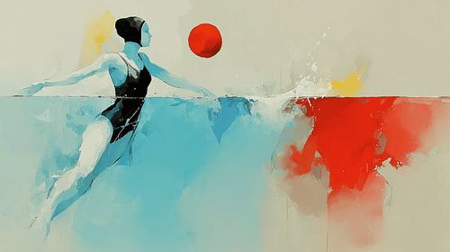 Colour Splash | Joueur de water-polo avec ballon rouge