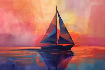 Abstract Geometric Sailboat by Poster Art Shop