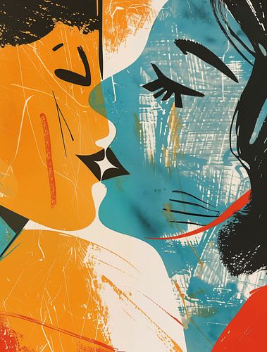 Le moment de connexion dans l'abstraction colorée