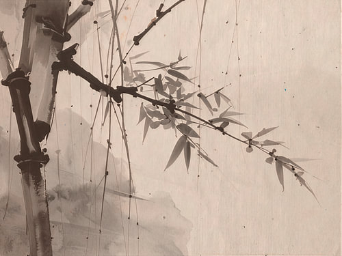 Art zen. Nature morte minimaliste avec une branche de bambou dans des tons neutres