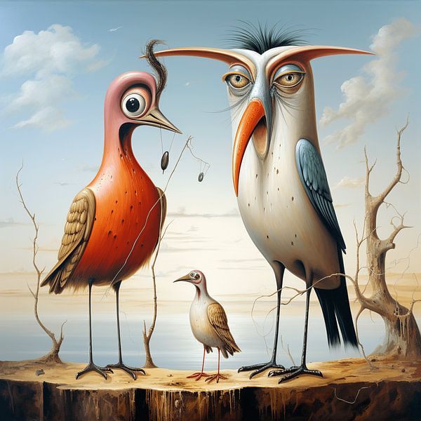 Surreal Vögel Familie Gruppe Vater Mutter Kind Landschaft von gm_designs