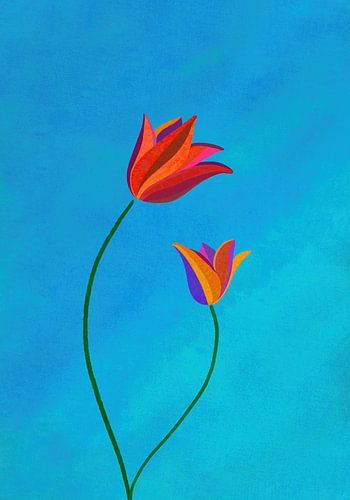 Abstract tulips on blue background
