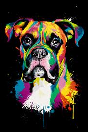 Boxer in kleurenharmonie - Dynamisch hondenportret in neon van Poster Art Shop