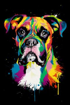 Boxer in kleurenharmonie - Dynamisch hondenportret in neon van Felix Brönnimann
