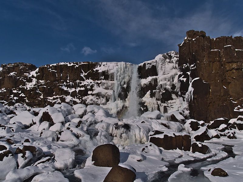 Öxarárfoss in de winter van Timon Schneider