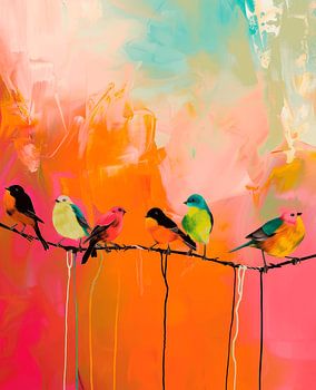 Kleurrijke vogels op een tak