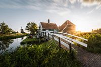 usrise at Zaanse houses and windmill - typical Holland