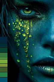 Reine de la mer - Portrait fantaisie en turquoise et or sur MArt