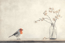 The robin and the blossom by Japandi Art Studio