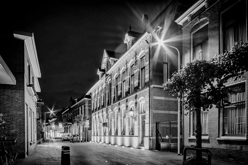 Old Post Office IJsselstein at night in black and white by Tony Buijse
