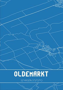 Blauwdruk | Landkaart | Oldemarkt (Overijssel) van MijnStadsPoster