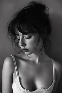 Jonge vrouw, zwart-wit portret van fernlichtsicht