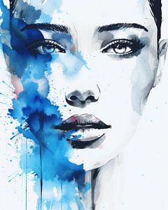 Modernes Porträt in Blau, Aquarell