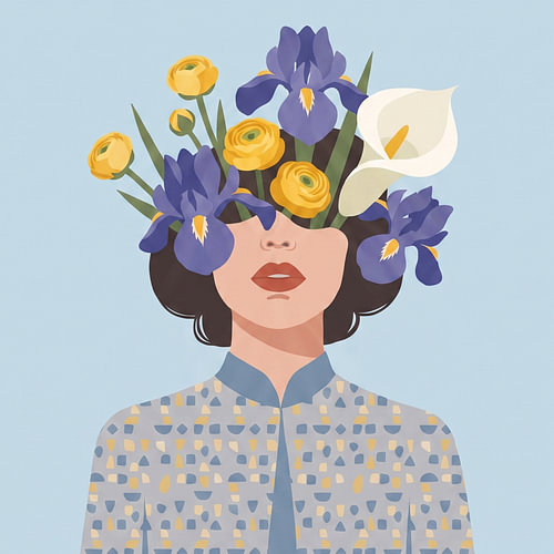 La petite fille aux fleurs - illustration avec des fleurs