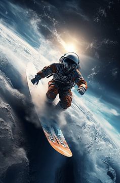 Astronaut surfend over het wolkendek van Danny van Eldik - Perfect Pixel Design