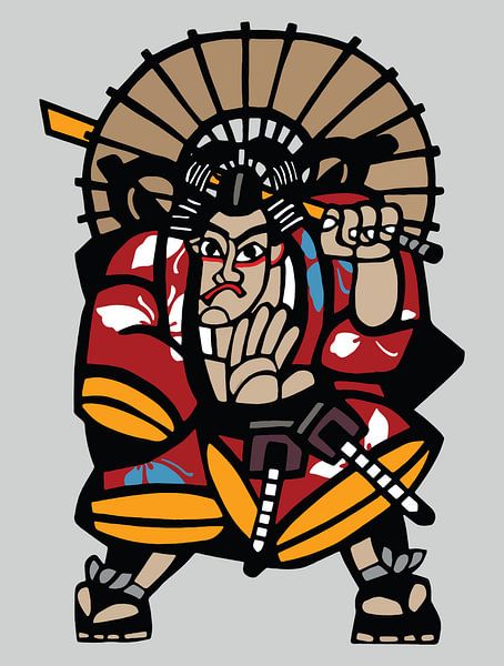 Traditional Japanese Warrior – Bold Kabuki Style Art by Ramy Salah Hefny