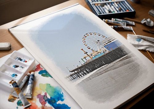 Santa Monica Pier Aquarel Aquarel Schilderij