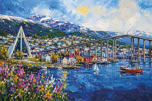 Tromsø in Noorwegen, een impressionistisch schilderij.