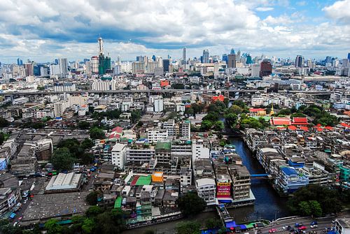 View of old town of Bangkok in Thailand with canals Klongs