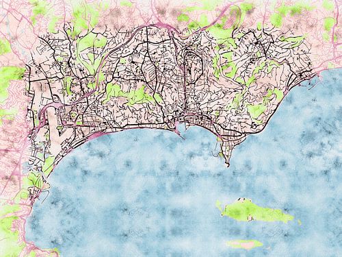Kaart van Cannes in de stijl 'Soothing Spring'