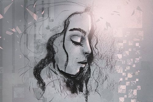 Charcoal Portrait grau mit rosa von Emiel de Lange