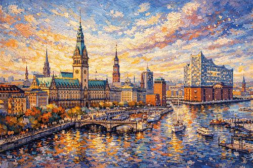 Hamburg in Duitsland, een impressionistisch schilderij.