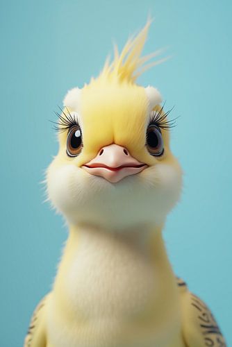 Schattig vogelkuiken kijkt direct naar kijker