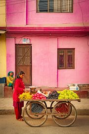 Obstwagen in Kathmandu, Nepal von Ron van der Stappen