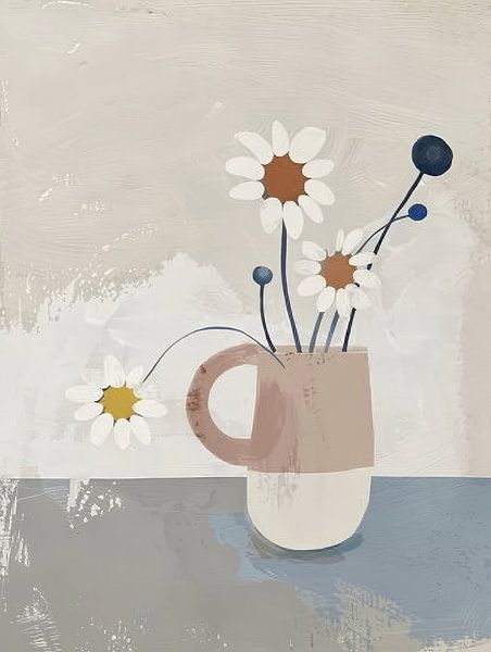 Stilleben mit Blumen in Pastellfarben von Japandi Art Studio