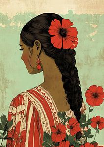 Frau Haar | Frau mit roter Blume