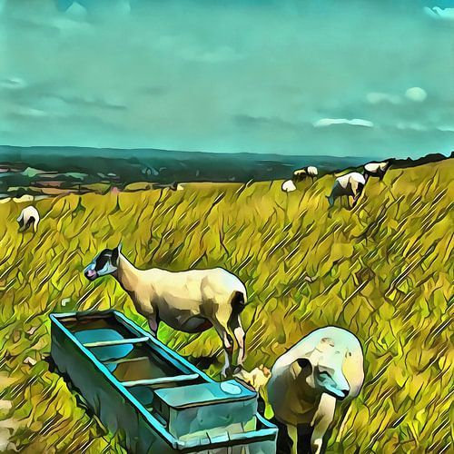 Schapen bij de waterbak