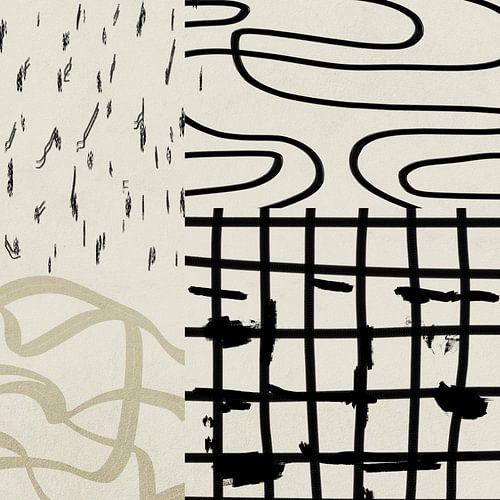 Mit verschiedene Formen und Pinselstriche in Schwarz-, Beige- und Goldtönen