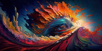 Kleurrijk abstract schilderij: De Kracht van de Golven van Surreal Media