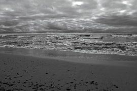 Een glinsterende zee aan de Noordzee in Denemarken – zwart-wit