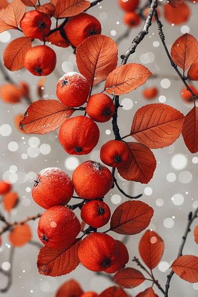 Rote Äpfel mit Schnee auf dem Zweig von Art & Soul Creations