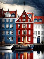 Stadgevel huizen Zeilboten Denemarken Reflectie maritiem
