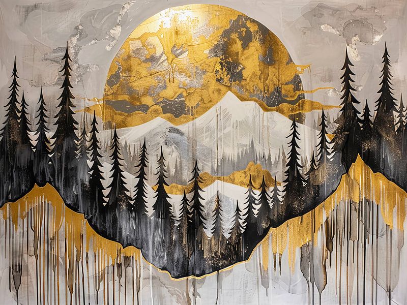 Golden moon over the mountains by haroulita