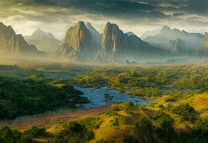 Juratal Berge im Nebel Illustration