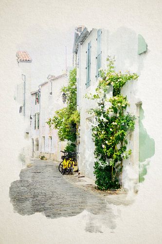 Watercolor of alley on ile de Ré