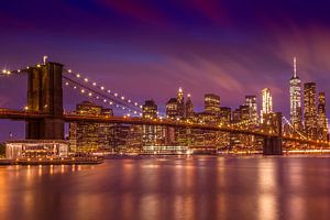 BROOKLYN BRIDGE zonsondergang, New York City van Melanie Viola