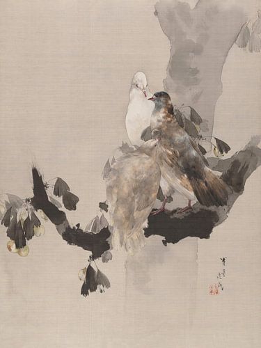 Watanabe Seitei - Pigeons in a tree (1887)