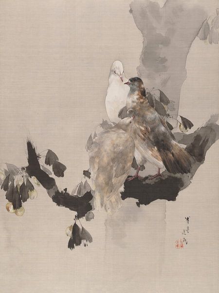 Watanabe Seitei - Pigeons dans un arbre (1887) par Peter Balan