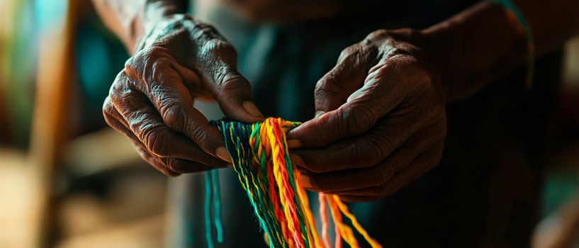 Bunte Fäden kunstvoll verarbeitet von Poster Art Shop