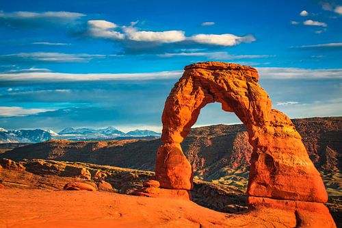 Laat zonlicht op Delicate Arch, Utah