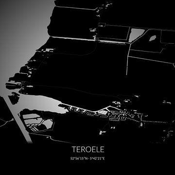 Zwart-witte landkaart van Teroele, Fryslan. van Rezona