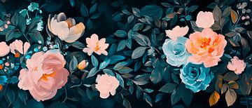 Bloemenpracht op donkere achtergrond van Poster Art Shop