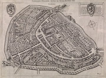 Oude kaart van Schiedam van omstreeks 1600.