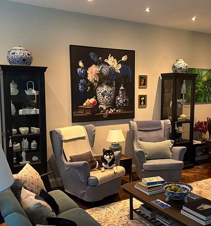 Delft blue vase with flowers still life