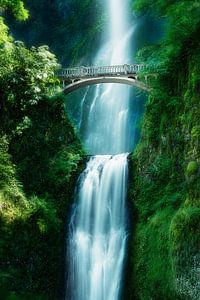 Waterval met brug over Multnomah Falls in Oregon / USA. van Voss Fine Art Fotografie