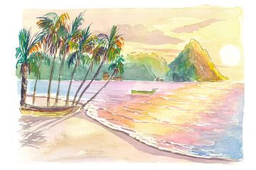 Soufriere Bay Saint Lucia en gouden zonlicht op het water van Markus Bleichner